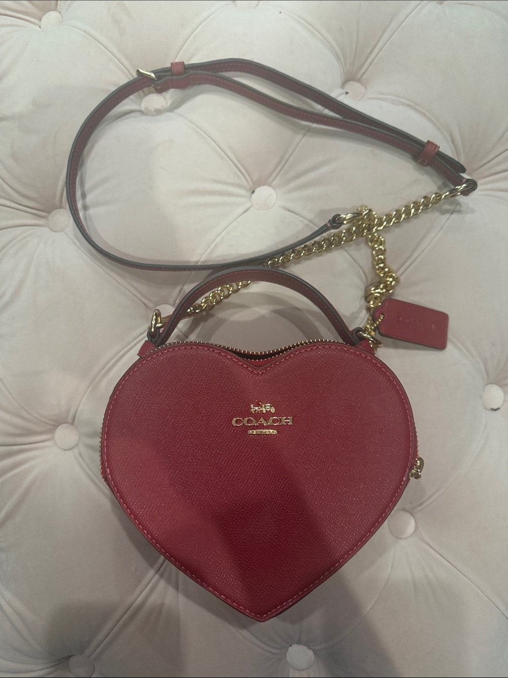 Coach Red Heart Crossbody with Gold Chain